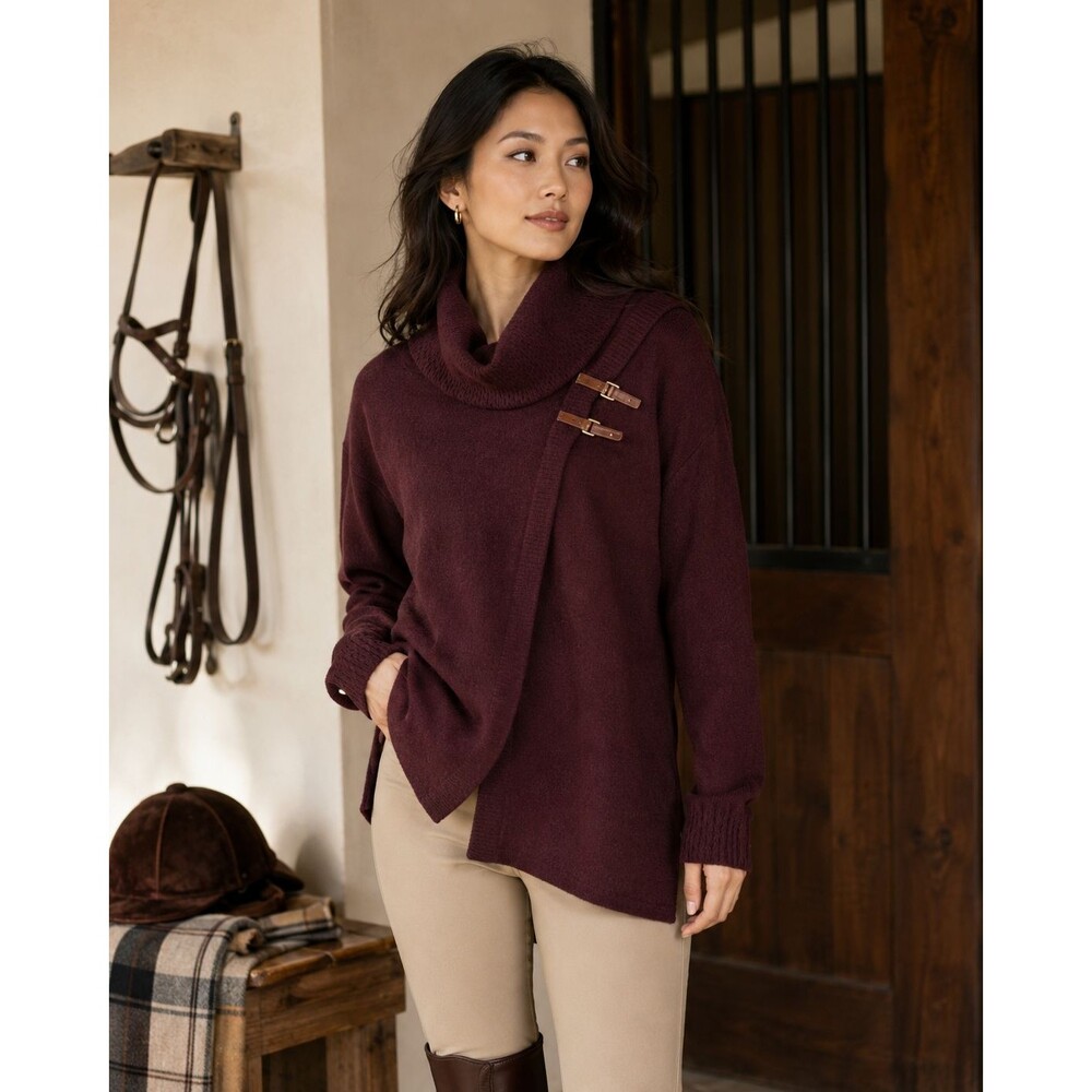 Extra Fine Merino Wool Equestrian Style Plum Sweater Cardigan Ellen Tracy M